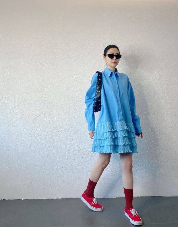 Blue Ruffle Shirt Dress #250225